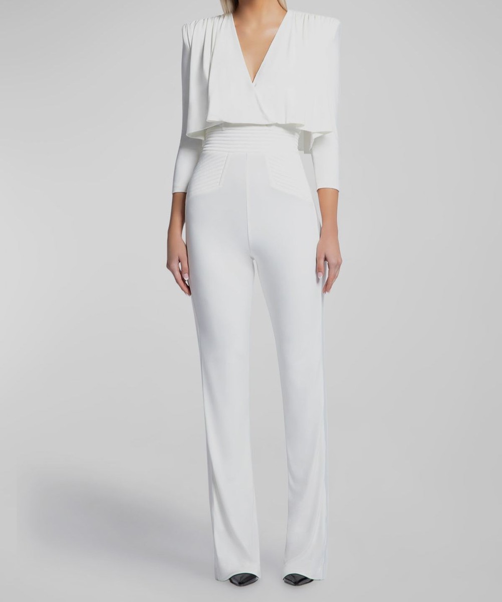 $602 Zhivago Womens White Satin Panel Cape Flared-Leg The Will