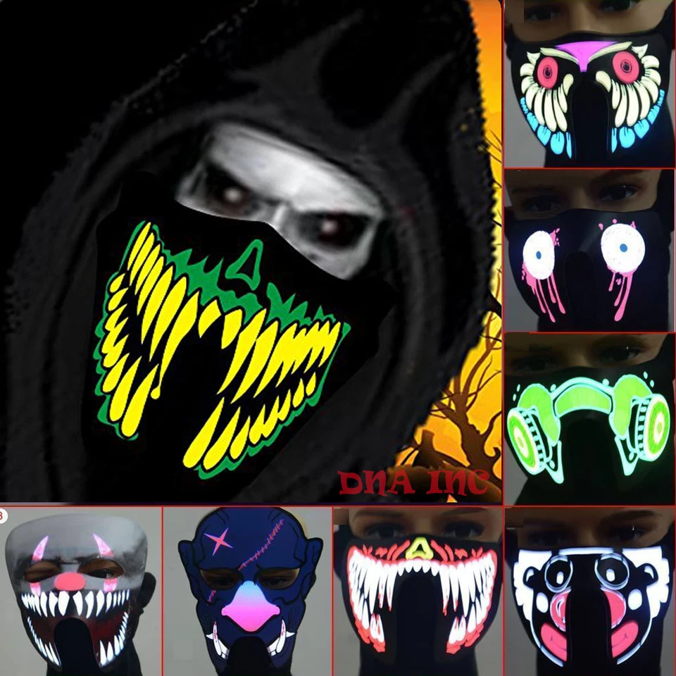 Sound activate Led Light Up Flashing Halloween Party Dance Costume Face Mask New - Image 2 of 4