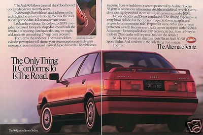 1989 2 Page Print Ad For 1990 Audi 90 Quattro Sports Sedan