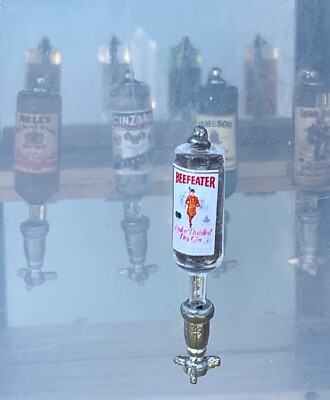 Dolls House Beefeater Gin Glass Bottle In A Pewter Optic 1:12 Scale tumdee