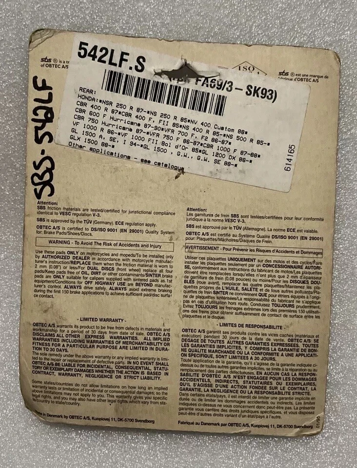 Pastillas de freno sinterizadas SBS - 542LS.S-PU - LS Foto 2 de 2