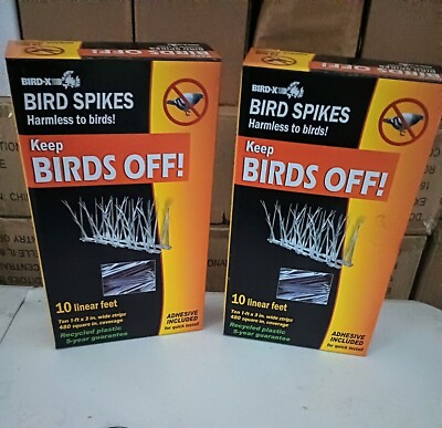Bird-X Plastic Bird Deterrent Spikes, 10ft Kit with adhesive (SP-10-NR) -2 Pack