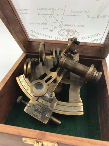 Sextant nautique en laiton fait à la main avec boîte à miroir en bois de... - Imagen 4 de 4