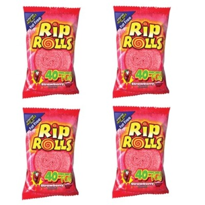 920302 4 x 40g PACKET RIP ROLLS SOUR CANDY BELT STRAWBERRY FLAVOUR 40 ...