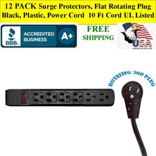 12 PACK Surge Protector, Flat Rotating Plug, 6 Outlet Black 10 FT CORD UL Listed