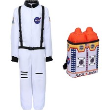Halloween NASA White Astronaut Costume Jumpsuit Backpack Bag Child Size S 5-7y