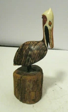 Hand Carved Painted Wood Pelican or Stork Bird Figurine Signed ROBIE
