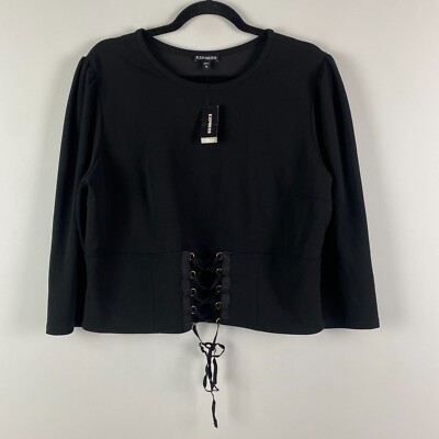 EXPRESS 3/4 Sleeve Corset Blouse Size XL Black Lace Up Front Detail