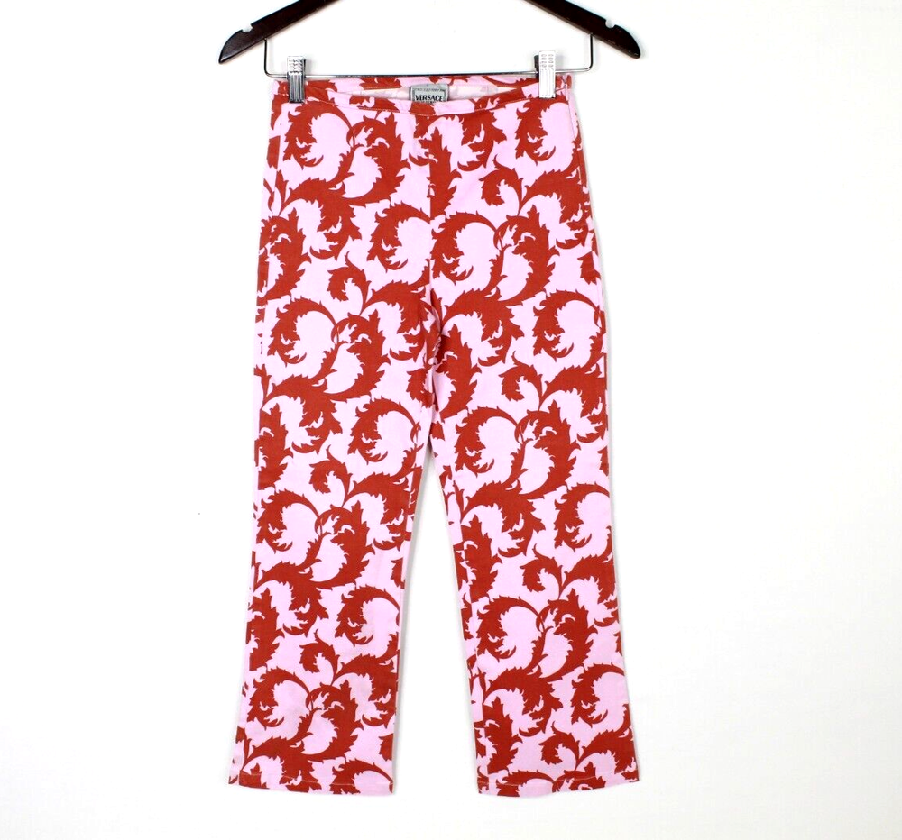 Vintage Versace Jeans Signature Pants Womens Size 24 Pink Red Capri Italy 70s