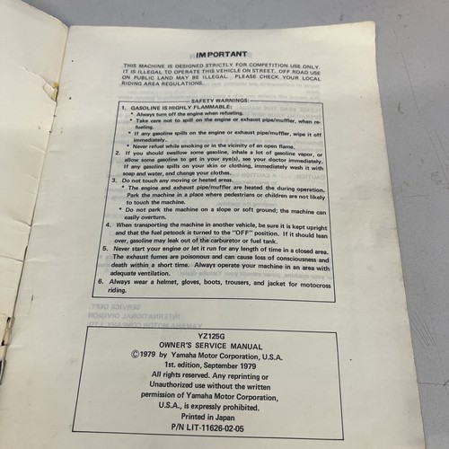 Yamaha YZ125G Owners Service Manual 3R3-28199-10 Yellow OEM GENUINE - Picture 5 of 8