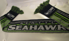 Seattle Seahawks Winter Scarf Neon Green Silver Sparkle NFL Blue 68 x 7 Acrylic