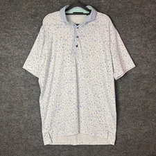 GREYSON Mens Floral Polo Shirt Short Sleeve Button Down Golf Casual Blue White L