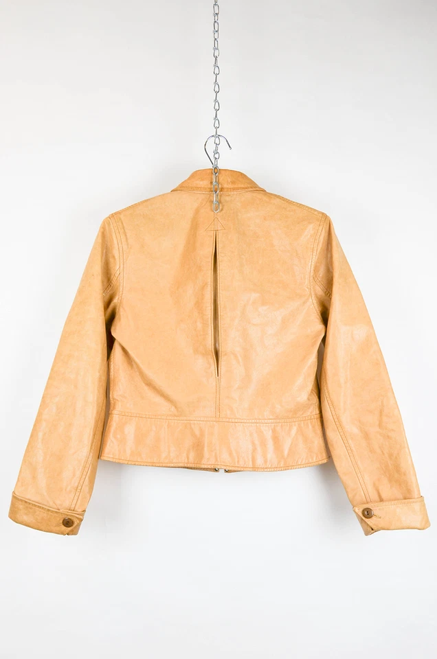 Ralph Lauren 棕褐色皮革夹克 – 经典拉链摩托风格 – L 码 — 第 2/4 张图片