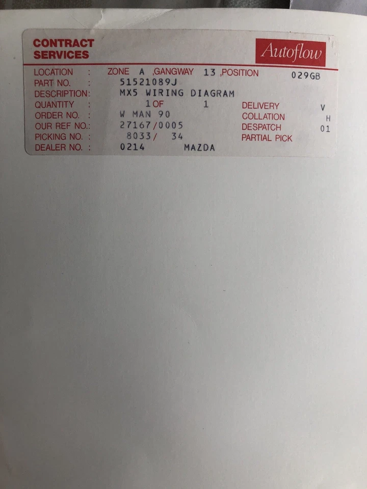 Mazda MX-5 NA Wiring Diagram Factory Manual Mazda Original 1989 MX 5 MX5 UK - Image 3 of 4
