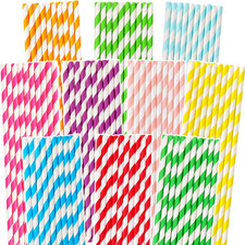 100 Packs Biodegradable Paper Straws, Assorted Rainbow Colors Disposable Drinkin