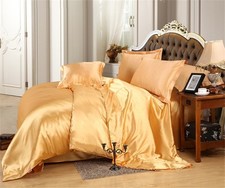 King Size Gold Duvet Cover Set with Zipper Closure Ultra Soft Silky Satin