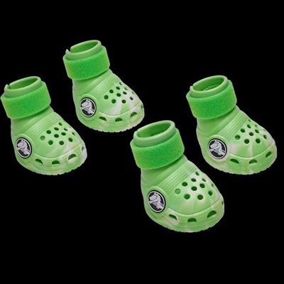 Crocs BARK Green Dog Boots Shoes Rubber Adjustable Strap Medium Size Set of 4