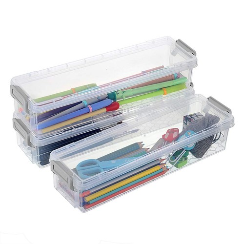 Long Plastic Stackable Box Home, Office Supplies Storage Organizer Box Pencil...