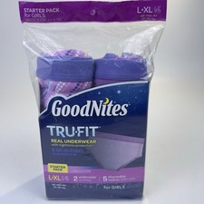 Goodnites TRU-FIT Underwear w/ Nighttime Protection Starter Pack-Girls L/XL New