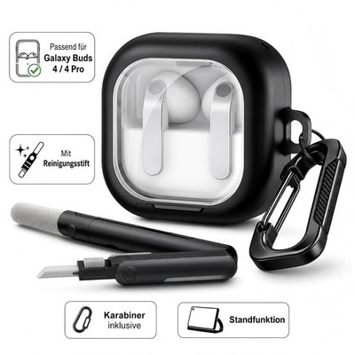 Hülle Galaxy Buds 4 Pro mit Schloss Clear TPU Ständer Reinigungsset Schwarz
