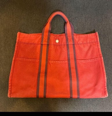 Hermes Vintage  Fourre  Tout  MM  TOTE  Bag.canvas red from JAPAN.