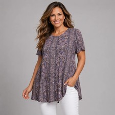 Purple Paisley Short Sleeve Swing Top