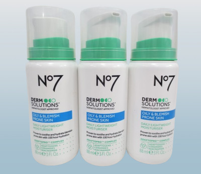 NO7 DERM SOLUTIONS OILY & BLEMISH PRONE SKIN LIGHTWEIGHT MOISTURISER 3 OZ 3PCS