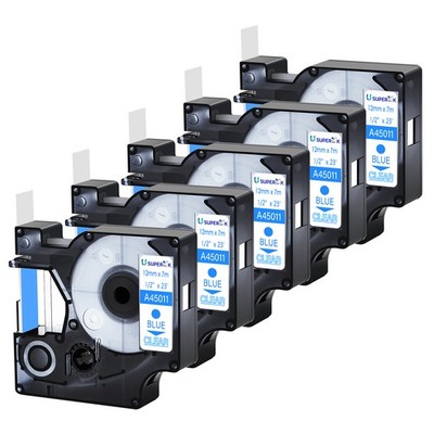 5x 12mm Blue on Clear Standard Tape For DYMO D1 45011 LabelManager 100 120P