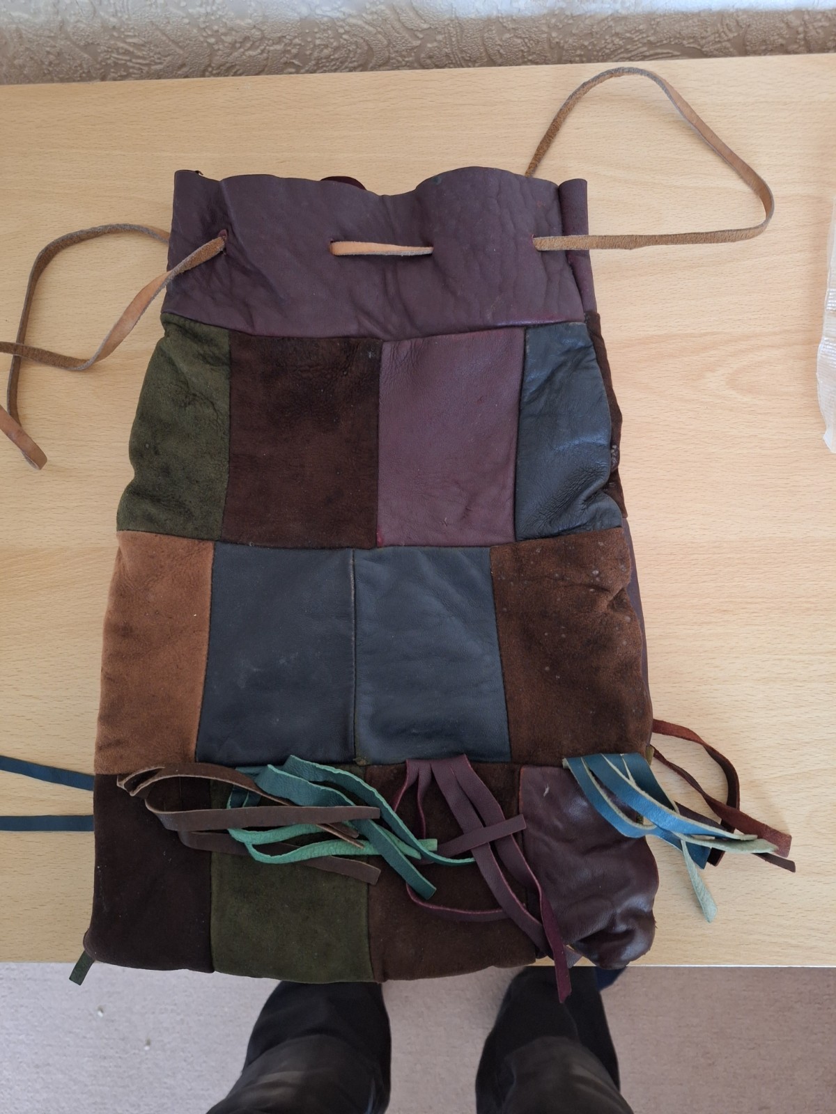 Leather Patchwork Drawstring Bag - image 4