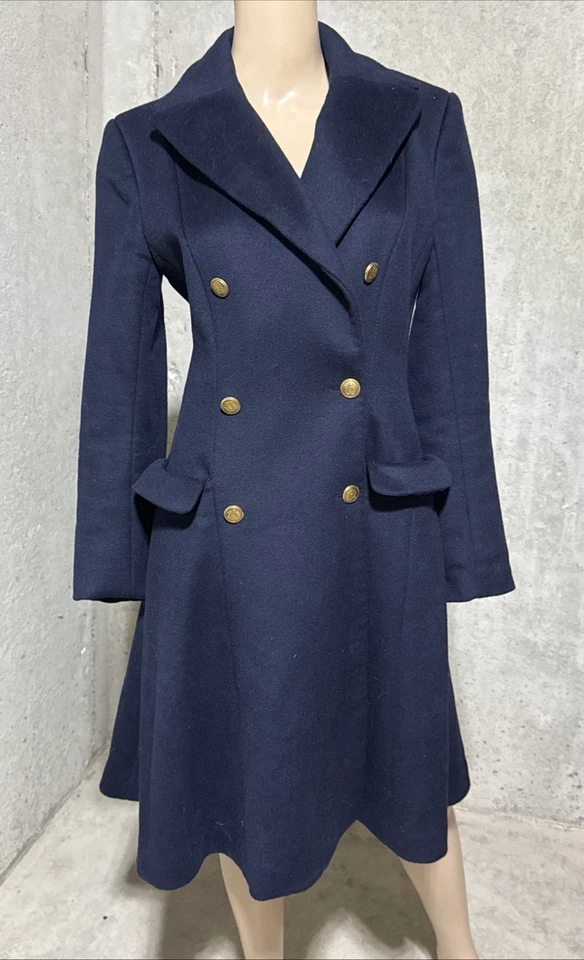 Abrigo Issa London Doble Pecho Militar Línea A Azul Marino Dorado Botón EE. UU. 4 UK 8 Foto 2 de 4