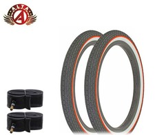 2 BICYCLE WIRE BEAD TIRE 16" X 1.75" SMALL BRICK WHITEWALL RED LINE & TUBES.
