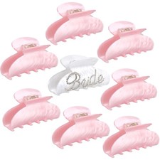 8 PCS 4 Inch Acrylic Bride Bridesmaid Hair Claw Clips Pink White Bulk Wedding