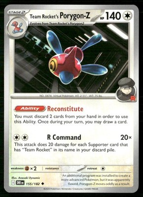 Team Rocket's Porygon-Z 155/182 Uncommon Destined Rivals Pokemon Near Mint