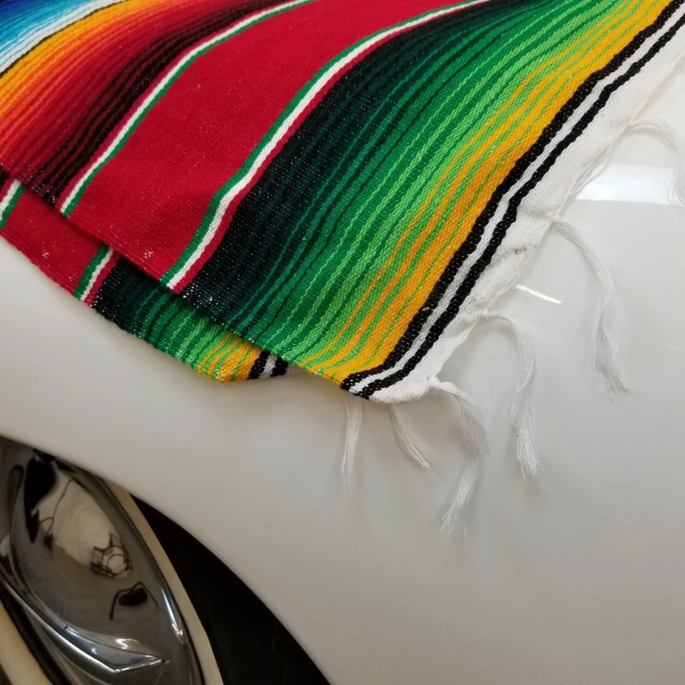 Red Authentic Mexican Track Day Blanket Hot Rod Interior Seat Cover Picnic Car - Image 4 of 4