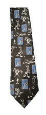 VTG 1997 Bugs Bunny Taz Looney Tunes Stamp Collection Tie Necktie Postal Black