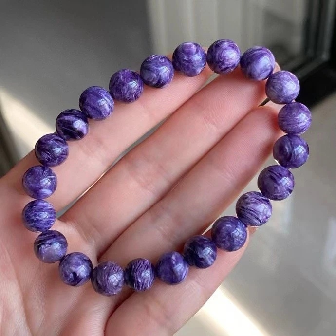 9mm Top Quality Natural Purple Charoite Crystal Gems Beads Bracelet AAA - Image 2 of 4