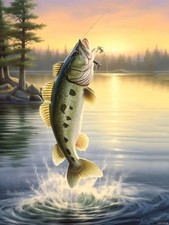Huge Bass Fishing On Water Christmas Gift Diamond Painting Kits DIY Full Roun...