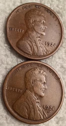 1921S 1921P - 2 Lincoln Wheat Cents-Better Date/Grade - SEE DESC Lot H - Picture 1 of 5