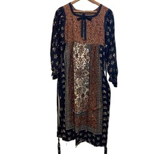 VTG Floral Pattern Right Handmade 70's Prairie Dress Talon Zipper Boho Bow