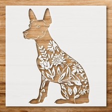 Dog Silhouette Floral Pattern Wall Art Reusable Plastic Stencil Physical Prod