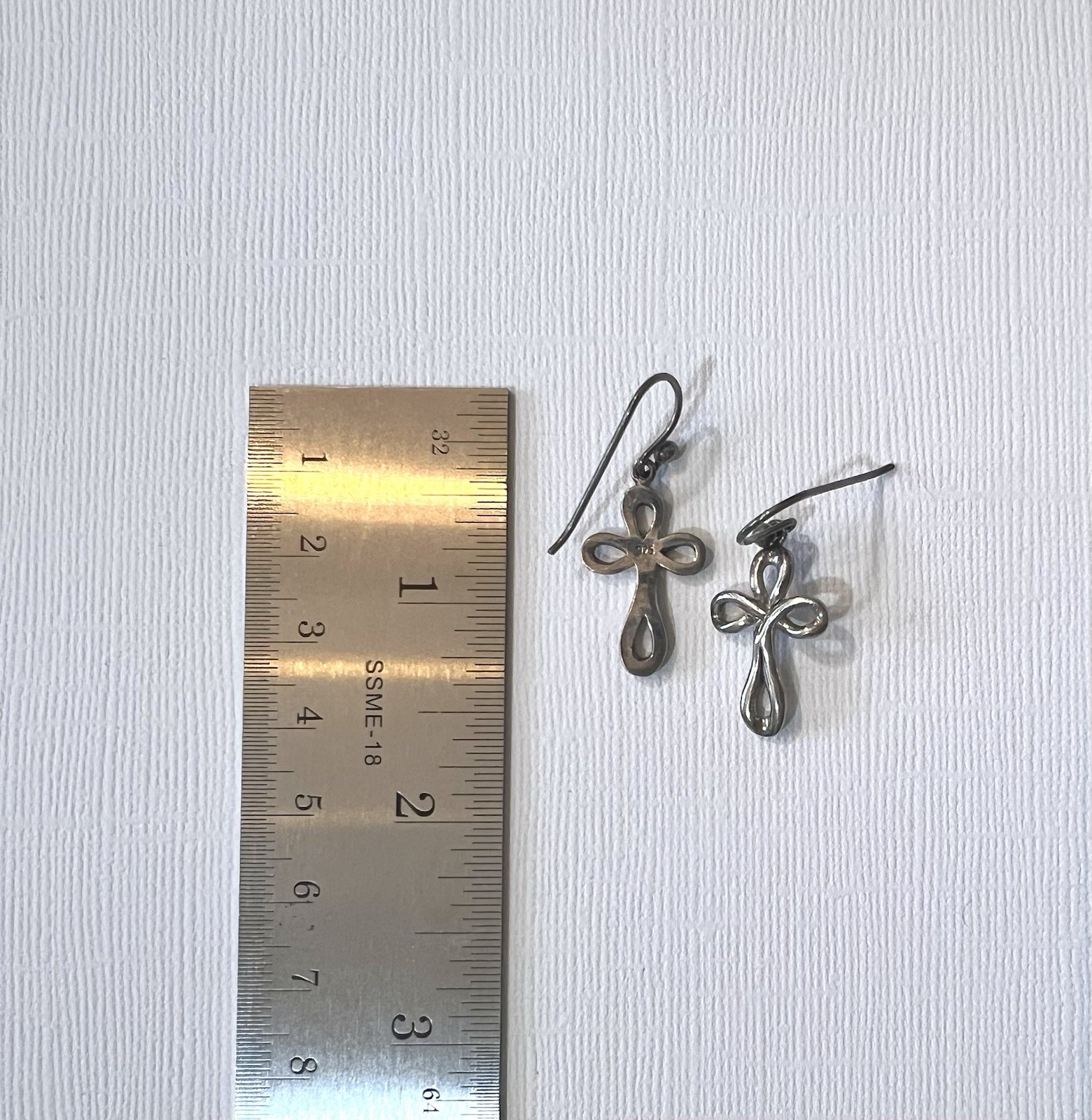 .925 Silver Cross Shaped Dangle Drop Earrings Hoo… - image 1