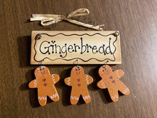 3 Gingerbread Man Wood Dangling Christmas Ornament 4"
