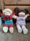 Cabbage Patch Kids Boy And Girl Brown Pigtails Violet Eyes Tan Shaggy