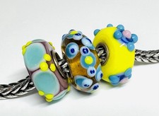 TROLLBEADS 1 Trollbeads Unique OOAK Lavender Opaque Minty Patch Yellow Buds UU