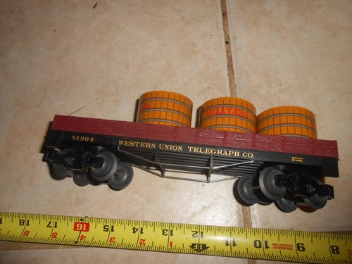 O/O-27 Lionel 81364 Western Union Telegraph Co. Góndola con 3 barriles. | Zustand: Used