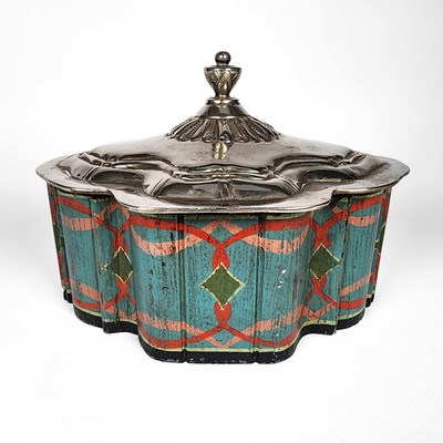 Antique Moroccan Folk Art Polychrome Lidded Tea Caddy Storage Box Hand Hammered