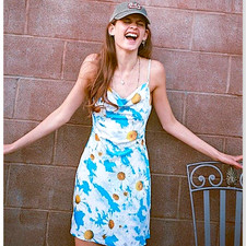 Urban Outfitters Mallory sunflowers cloudy blue sky cowl neck mini slip dress S