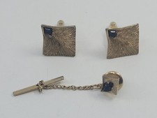 Vintage Swank Gold Tone And Onyx Cufflink Set With Tie Tack