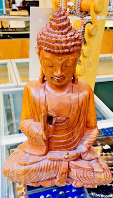 Hand Carved Wooden Serene Meditating Buddha Art Statue 1/5 by 1/5 5LBS
