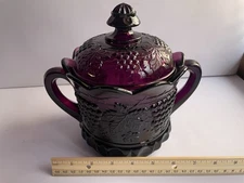 Mosser Glass Vintage Amethyst Purple Grape Cable Candy  Jar With Lid 
